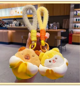 Cute cartoon capybara plush keychain adorable animal bag charm fluffy strap car key ring