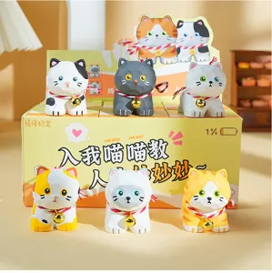 Set adorabile di statuette di gatto in legno decorazione da scrivania regalo giocattolo.