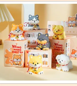 Joli ensemble de figurines de chiens en résine pour bureau voiture avec cloche et corde mignons.
