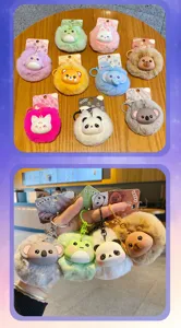 Cute plush animal keychain fluffy pompom key ring stylish cute backpack pendant accessory