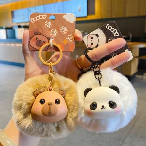Original Cute Pet Plush Ball Keychain Creative Cartoon Animal Key Ring School Bag Pendant