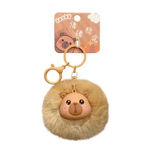 Cute capybara plush keychain fluffy ball bag charm creative cute animal key ring gift
