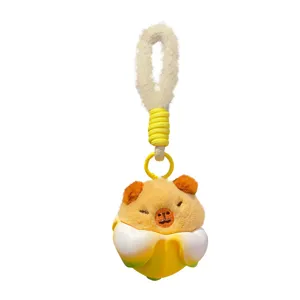 Cute cartoon banana capybara plush keychain soft animal doll bag pendant for students car.