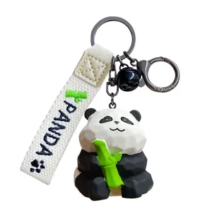 Cute resin geometric panda keychain with bamboo design, stylish bag charm and keyring accessory.