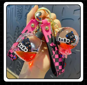Cute liquid-filled black cat keychain sweet cool style bag charm fashion accessories