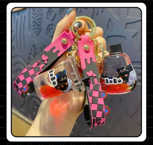 Cute oil-floating black cat keychain sweet cool style bag pendant car key ring