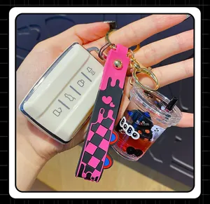 Cute cartoon liquid cat keychain aesthetic charm cute bag pendant car key ring accessory