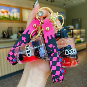 Cartoon Liquid Glitter Cute Kitten Keychain Acrylic Sweet Cool Style Bag Pendant And Car Key Chain Charm
