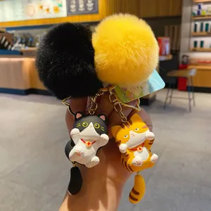 Original Cute Cat Keychain Plush Ball Cartoon Kitty Pendant Schoolbag Car Key Chain Animal Bag Charm Gift