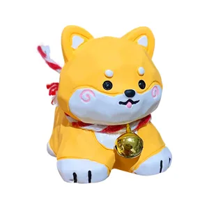 Mignon Shiba Inu tableau de bord voiture ornement poupée en résine avec cloche déco