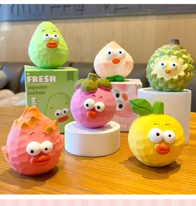 Cute resin fruit figurines sculpture desktop ornaments creative wooden carving style decor
