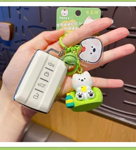Cute Westie dog car key case and plush keychain pendant set for backpack and daily accessories.