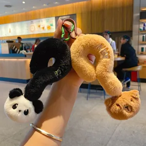 Cute Cartoon Animal Plush Question Mark Keychain Soft Stuffed Panda Rabbit Bear Cat Toy Bag Pendant Car Key Ring Gift