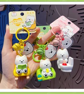 Cute West Highland White Terrier puppy keychain, cartoon animal bag charm pendant.
