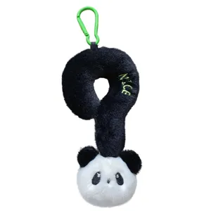 Cute plush question mark panda keychain, creative cartoon bag charm for couples and friends.
