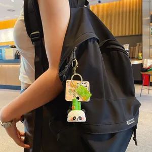 Cute panda bamboo keychain resin doll bag charm aesthetic kawaii backpack accessory gift for women