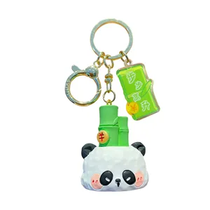 Cute panda bamboo resin keychain for women, aesthetic bag charm and adorable couple accessory.