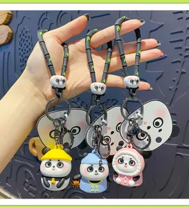 Cute original panda dumpling keychain cartoon doll pendant with bamboo strap for bags.