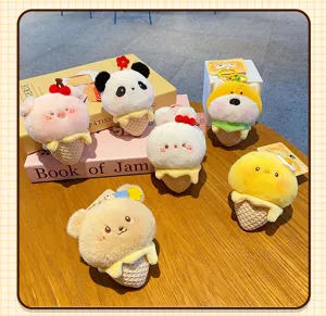 Cute fluffy ice cream animal keychain plush toy bag pendant soft cute girl gift