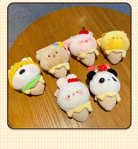 Fluffy ice cream animal keychain plush pendant cute cartoon bag accessory for girls besties