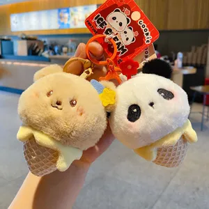 Plush Ice Cream Keychain Cute Cartoon Animal Bag Pendant Fluffy Panda Shiba Inu Doll Key Ring Women Accessories