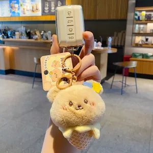 Fluffy ice cream bear keychain cute plush bag charm car key case bestie gift accessory
