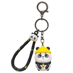 Cute cartoon panda keychain with bamboo strap stylish bag pendant and doll accessory