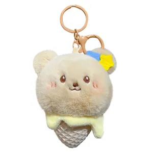 Cute plush ice cream bear keychain, fluffy bag charm, stylish cute accessory for girls.