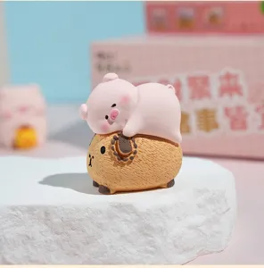 Cute resin capybara and pink pig figurine, creative desktop ornament for home decor.