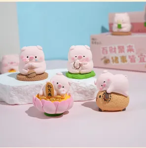 Cute resin Buddha pig figurines set, ideal for desktop decoration, cute and relaxing home display.