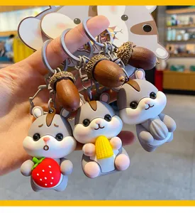 Détail de porte-clés hamster de dessin animé mignon, joli pendentif animal pour les sacs.