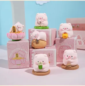 Cute zen little pig resin figurines set for home desktop and cute car interior decor.