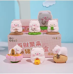 Cute resin pig figurine set, funny zen pig desktop decoration, creative car interior ornament.