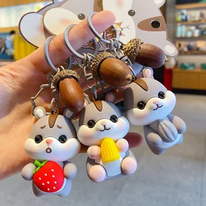Porte-Clés Hamster de Dessin Animé Original Mignon Pendentif de Sac en PVC Animal Mode Couple Chaîne de Clé de Voiture Cadeau Accessoires