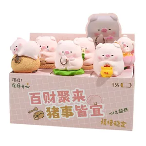 Cute resin pig figurines set for home desktop decoration, creative cartoon animal ornament.