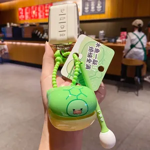 Creative wooden fish decompression keychain cute green silicone bag pendant for women stress relief