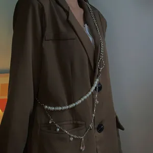 Hip Hop Layered Artificial Pearl Waist Chain Double Layer Metal Heart Pendant Body Chain Fashion Jewelry For Women