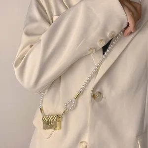 Accesorio de cintura mini bolso con cadena de perlas motivo de rombos cinturón elegante
