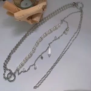 Trendy pearl waist chain with crystal drop heart pendant for women body jewelry detail view
