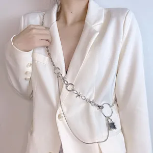 Punk Style Metall Taillenkette Koerperkette Kreuz Schlossanhaenger Guertel Damenschmuck