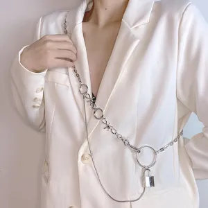 Punk Metall Kettengürtel Mit Schlossanhänger Hip Hop Mehrlagige Körperkette Für Damen Blazer Kleid Accessoires Schmuck