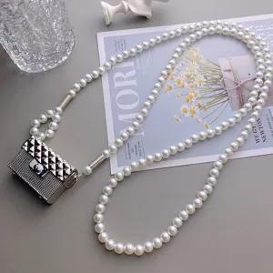 Elegante Cadena de Cintura de Metal Perla Artificial Bolso Celosía de Diamantes Cinturón Cadena de Cuerpo para Mujer Vestido Decoración