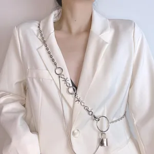 Punk Metall Taillenkette Umhänge Zubehör mit Schloss Anhänger für Damen Anzug Kleid Styling.