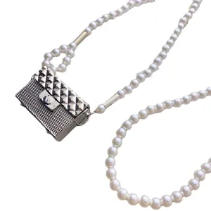 Cadena de cintura de perlas mini bolso acolchado elegante cinturon decorativo traje