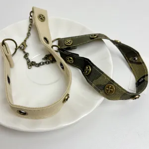 Punk style canvas choker necklace set with metal chain and eyelets for women cool aesthetic