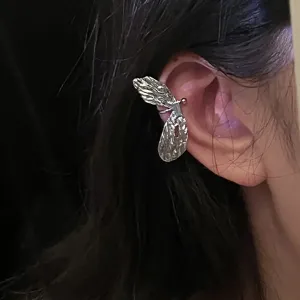 Silver wing ear cuff non pierced unique metal ear bone clip trendy niche design jewelry detail shot