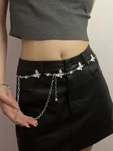 Mooie zilveren metalen vlinder tailleketting met strass stenen voor jurk en rok.