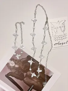 Zilveren metalen vlinder taille ketting en ketting set, elegante mode jurk decoratief accessoire.