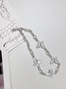 Zilveren metalen vlinder taille ketting strass detail mode jurk accessoire chique