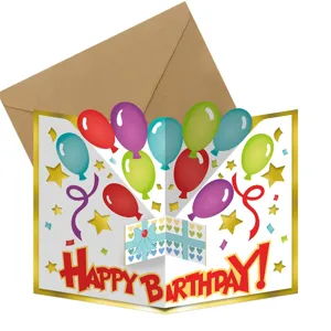 3D Foldable Happy Birthday Greeting Card With Envelope Balloon Gift Pattern Party Blessing Postcard Gift